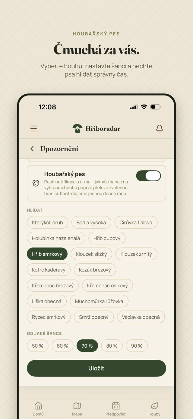 Nastavení houbařského psa - upozornění na konkrétní druh houby